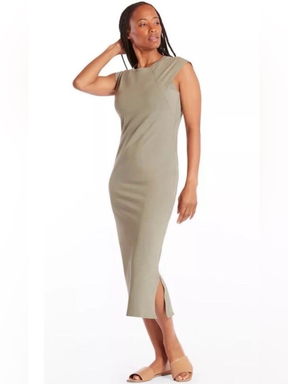 Public Rec Go-To Pima Cotton Midi Dress in Sage Green size Small